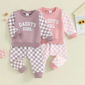 2 Pieces Set Baby Kid Girls Letters Color-blocking Tops And Checked Pants Wholesale 231130325