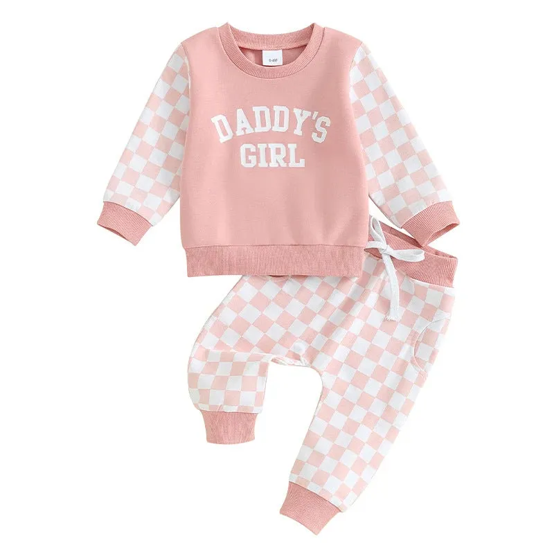 2 Pieces Set Baby Kid Girls Letters Color-blocking Tops And Checked Pants Wholesale 231130325