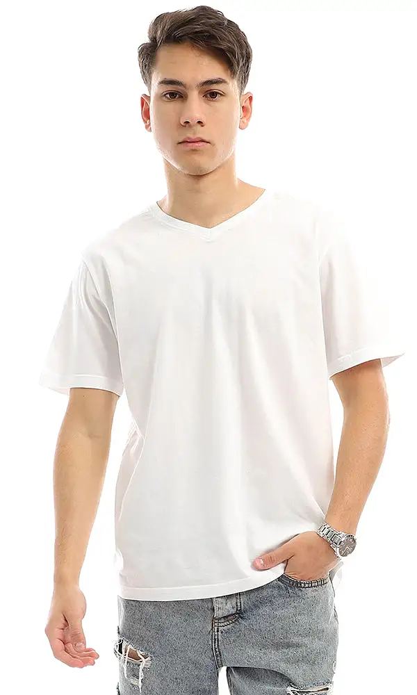 21218 Slip On V-Neck Standard Fit Off-Whit Tee