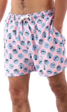 95594 Patterned Dark Pink & Light Blue Swim Shorts