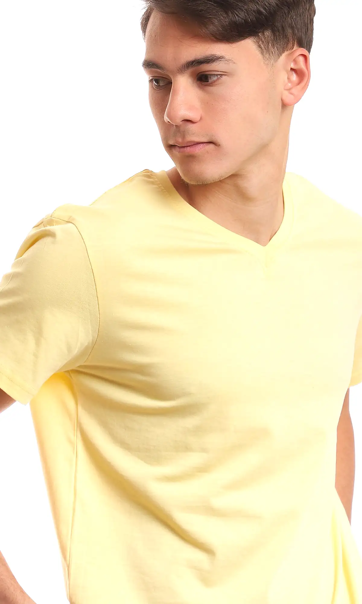 97678 V-Neck Light Yellow Cotton Basic Tee