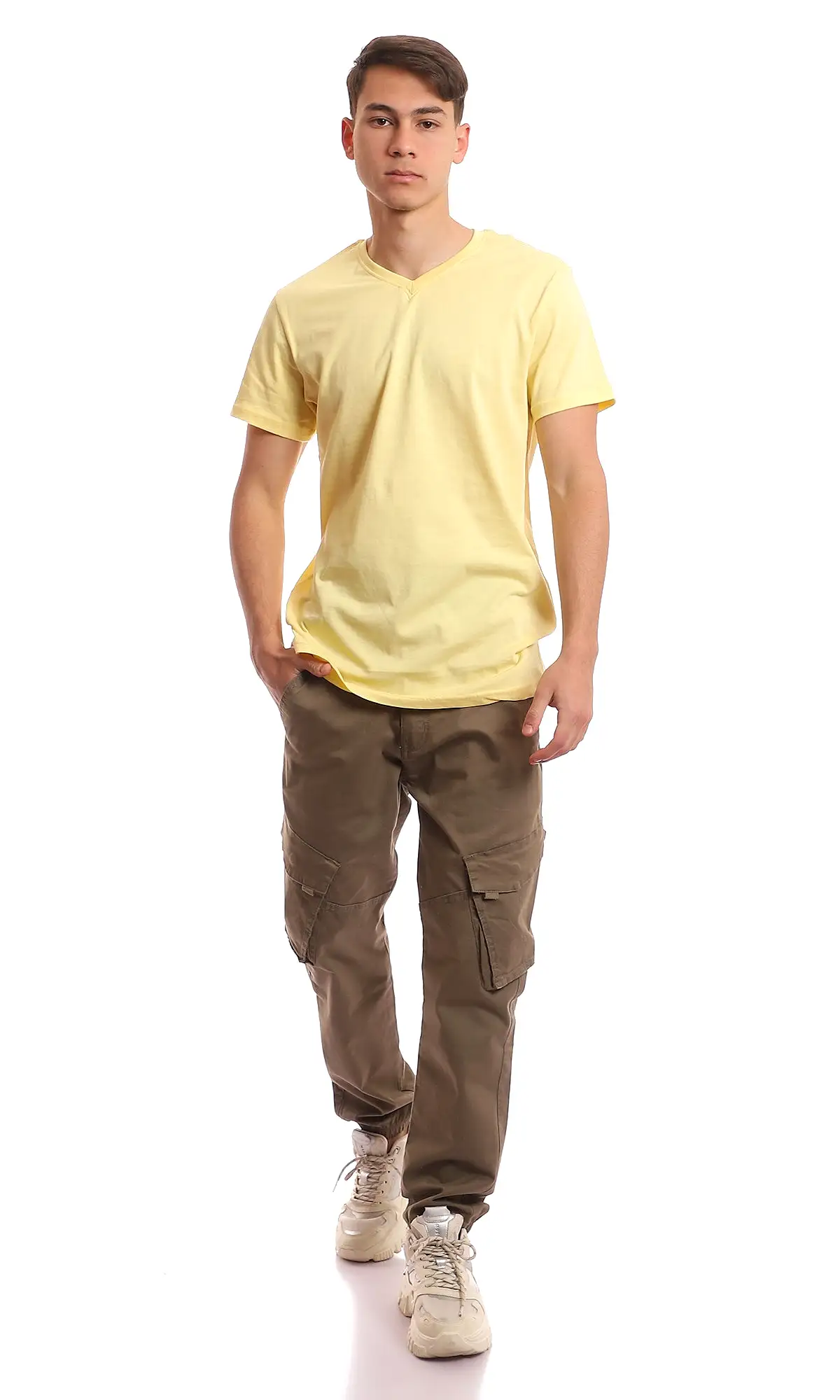 97678 V-Neck Light Yellow Cotton Basic Tee