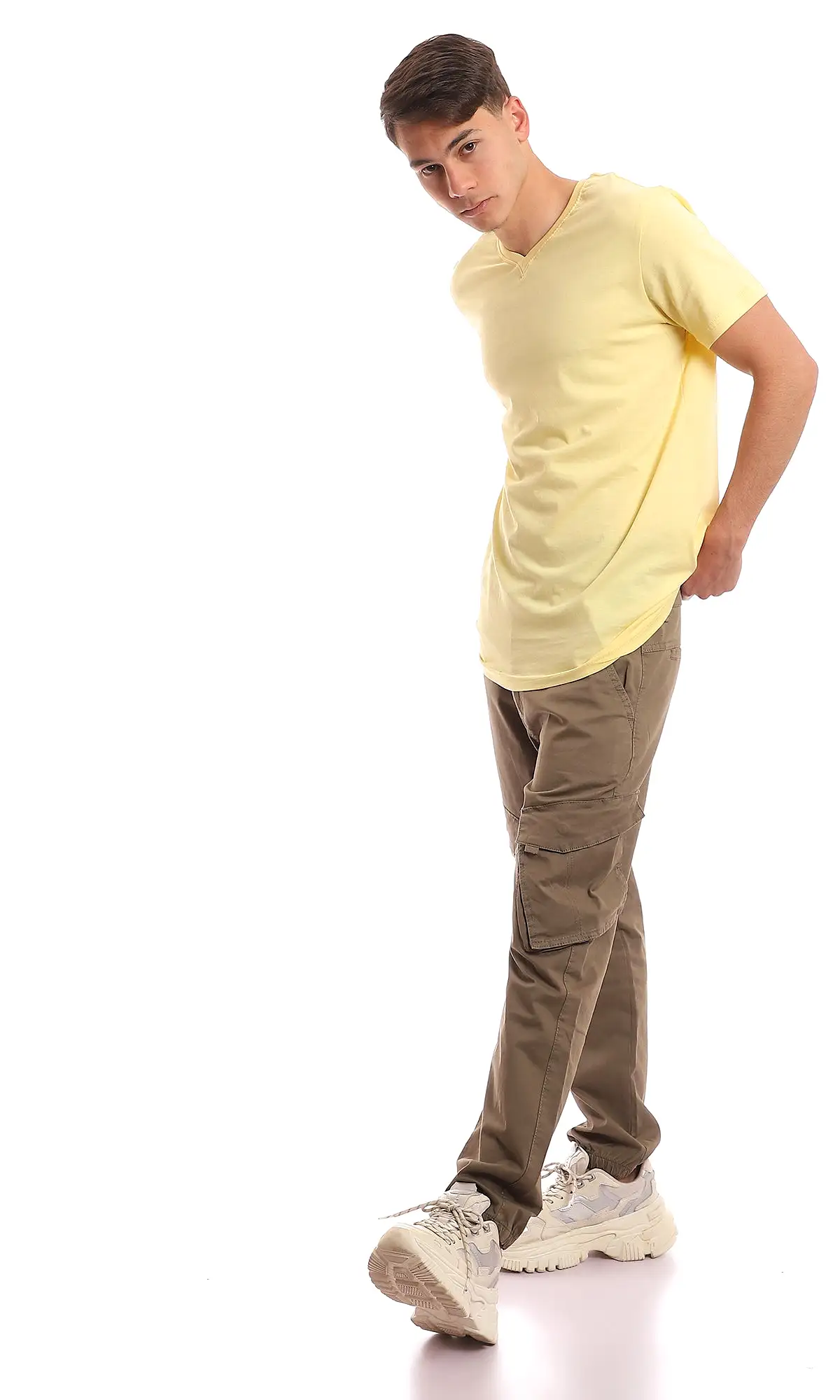 97678 V-Neck Light Yellow Cotton Basic Tee