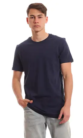 97691 Basic Round Plain Navy Blue Summer T-Shirt