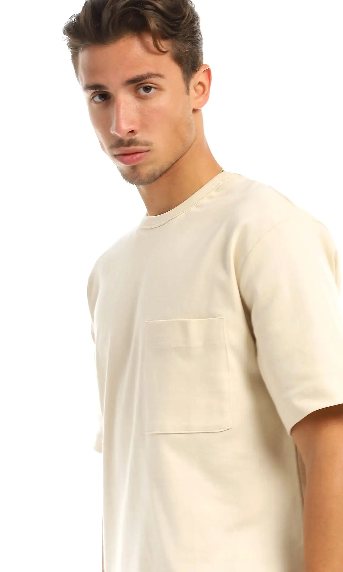 97709 Short Sleeves Basic Patched Pocket Light Beige T-Shirt