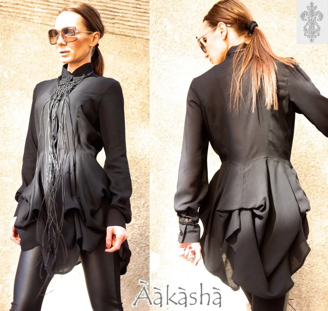 Aakasha  |Long Sleeves Plain Medium Handmade High-Neck Tunics