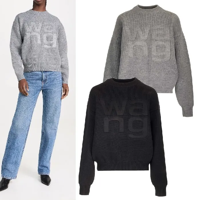 Alexander Wang  |Crew Neck Casual Style Long Sleeves Logo V-neck & Crew neck