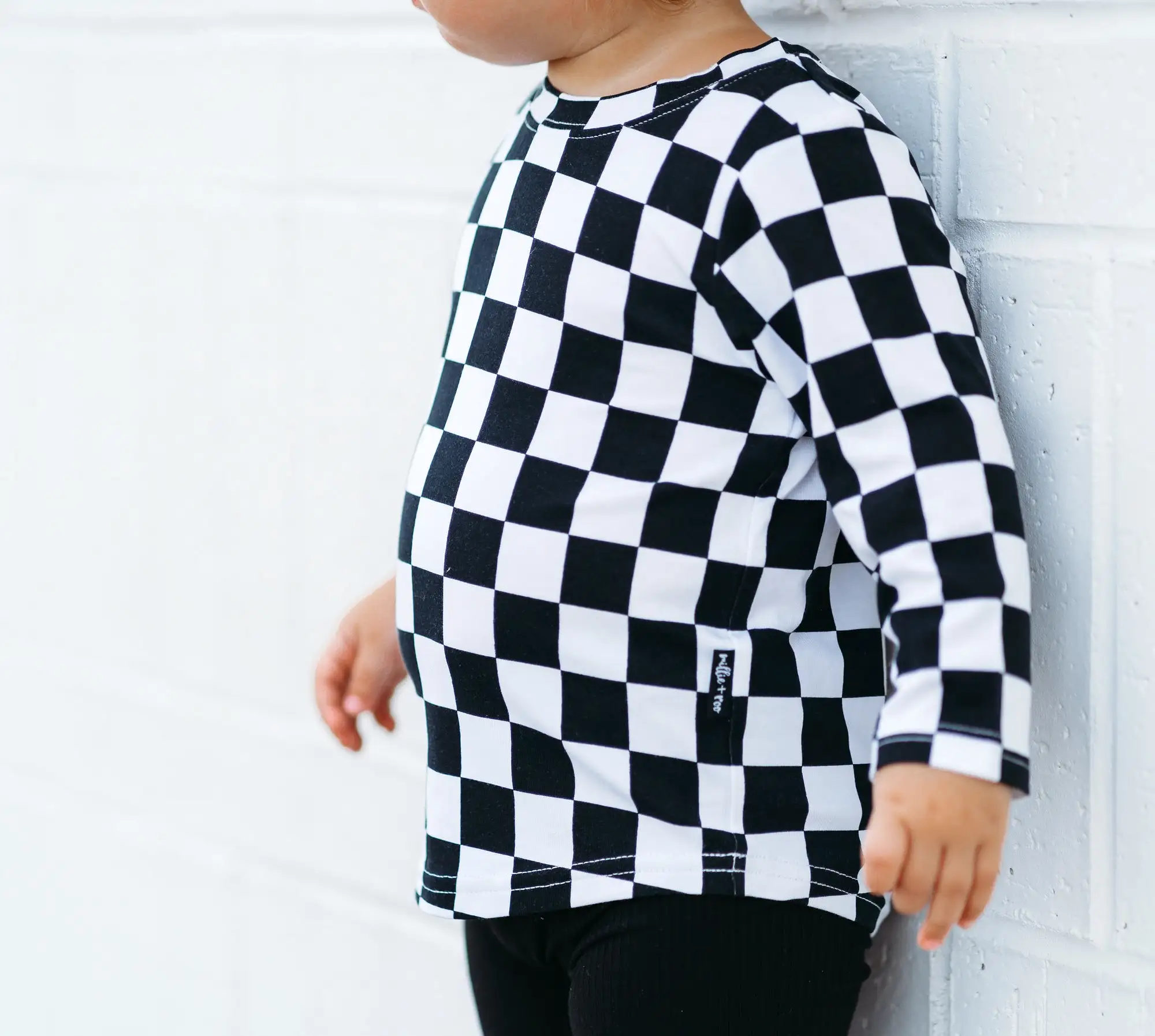 BAMBOO LONG SLEEVE TEE- B+W Check