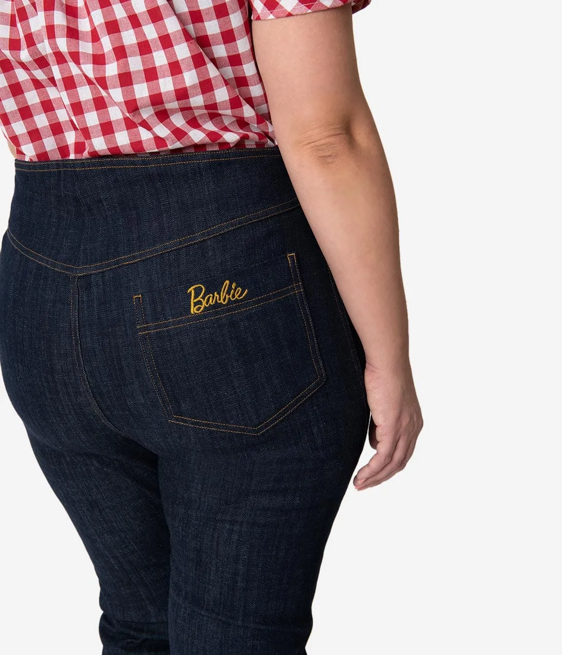 Barbie x Unique Vintage Plus Size Dark Blue Denim Picnic Capri Pants