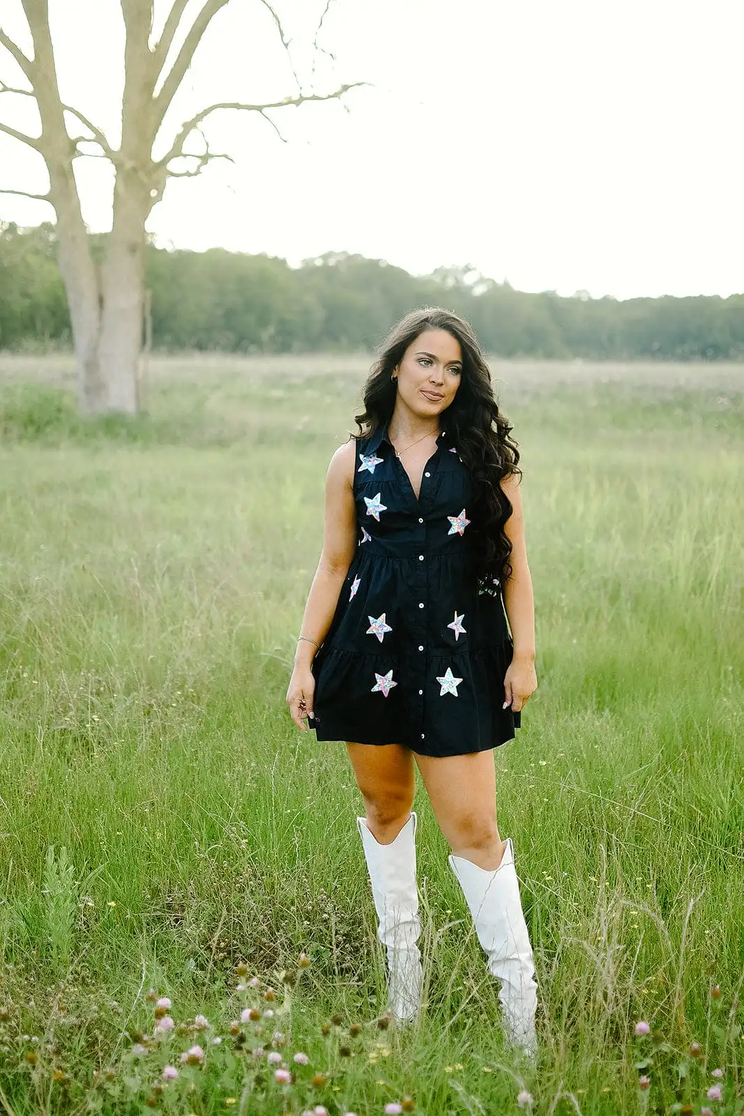 Black Sequin Star Patch Dress