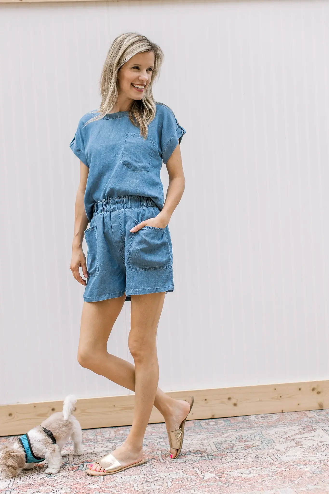 Blue Chambray Short Set