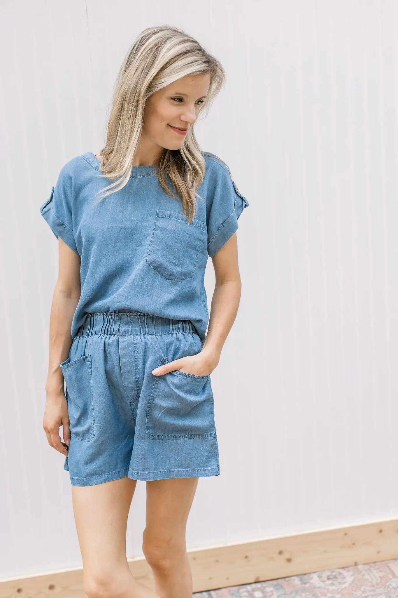 Blue Chambray Short Set