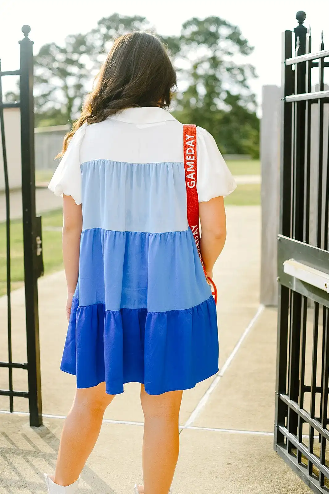 Blue Tiered Button Up Dress