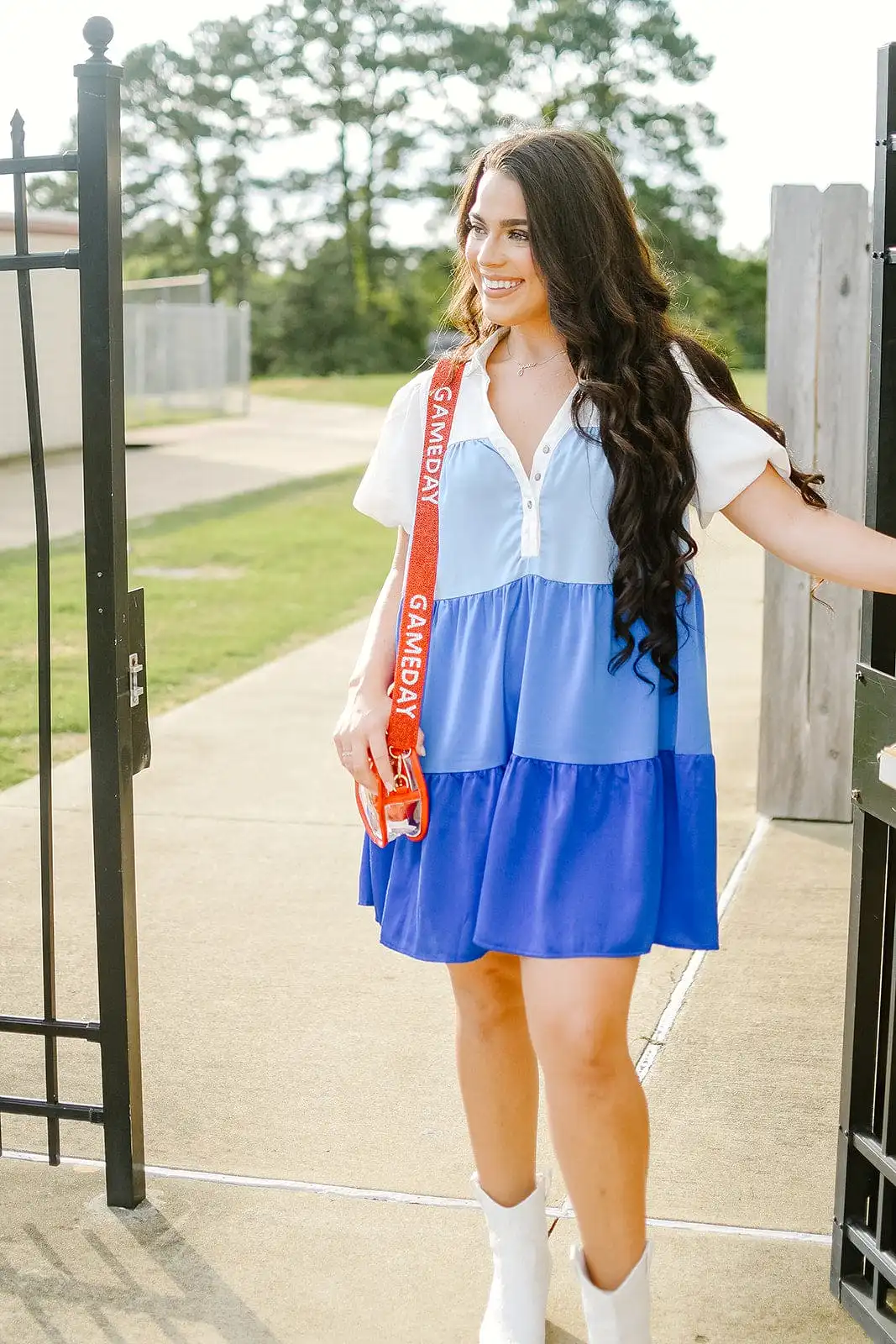 Blue Tiered Button Up Dress