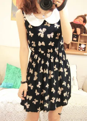 Casual Dress Women Peter Pan Collar Bowknot Vest Dress Sundress Sleeveless dress Sale Feida