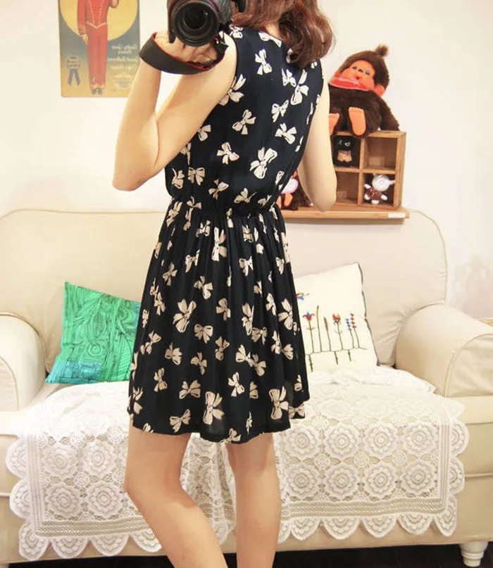 Casual Dress Women Peter Pan Collar Bowknot Vest Dress Sundress Sleeveless dress Sale Feida