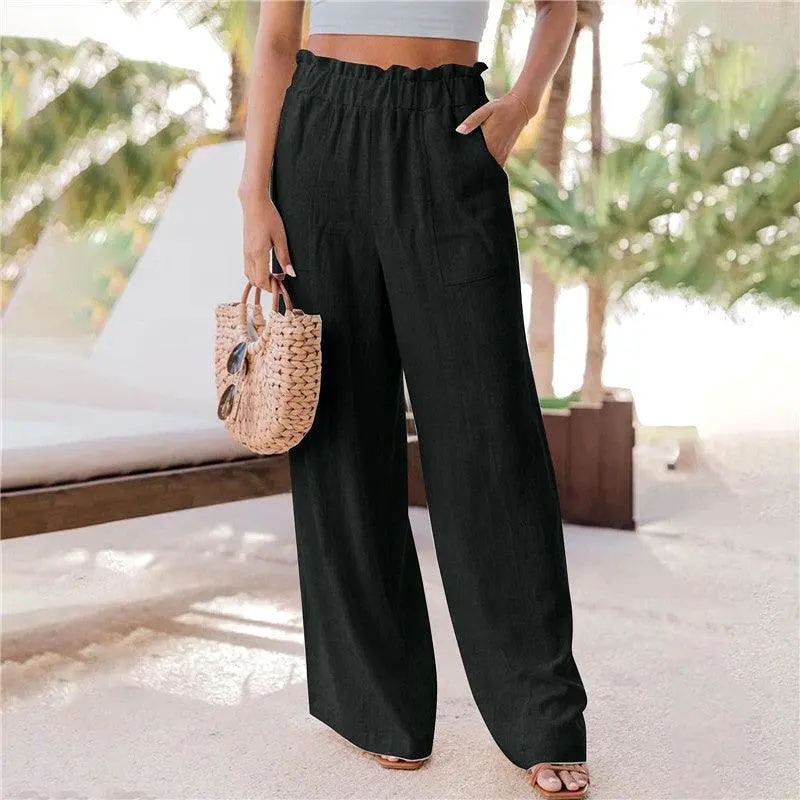 Casual Pants  Ruffled Patch Pocket Wide Leg Pants