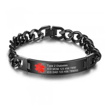 CBA102517 - Personalized Medical Alert Bracelet, Stainless Steel - Black