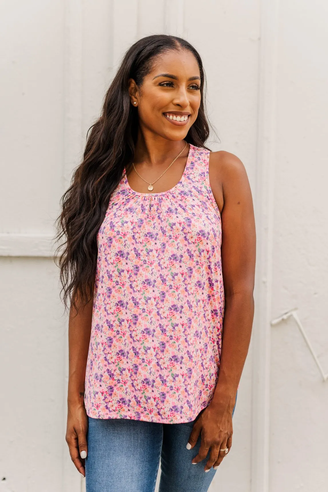 Center Of Attention Floral Tank Top- Pink