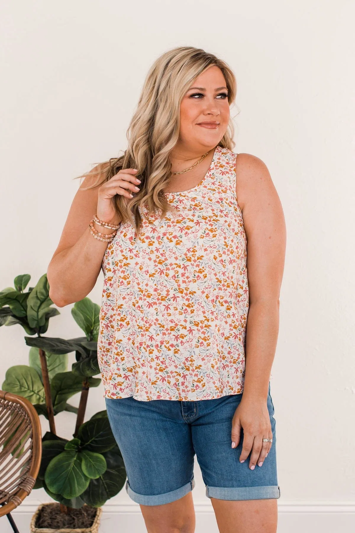 Cherry Pie & Summer Skies Floral Tank Top- Ivory