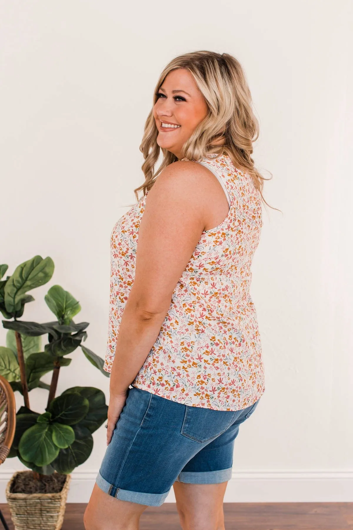 Cherry Pie & Summer Skies Floral Tank Top- Ivory