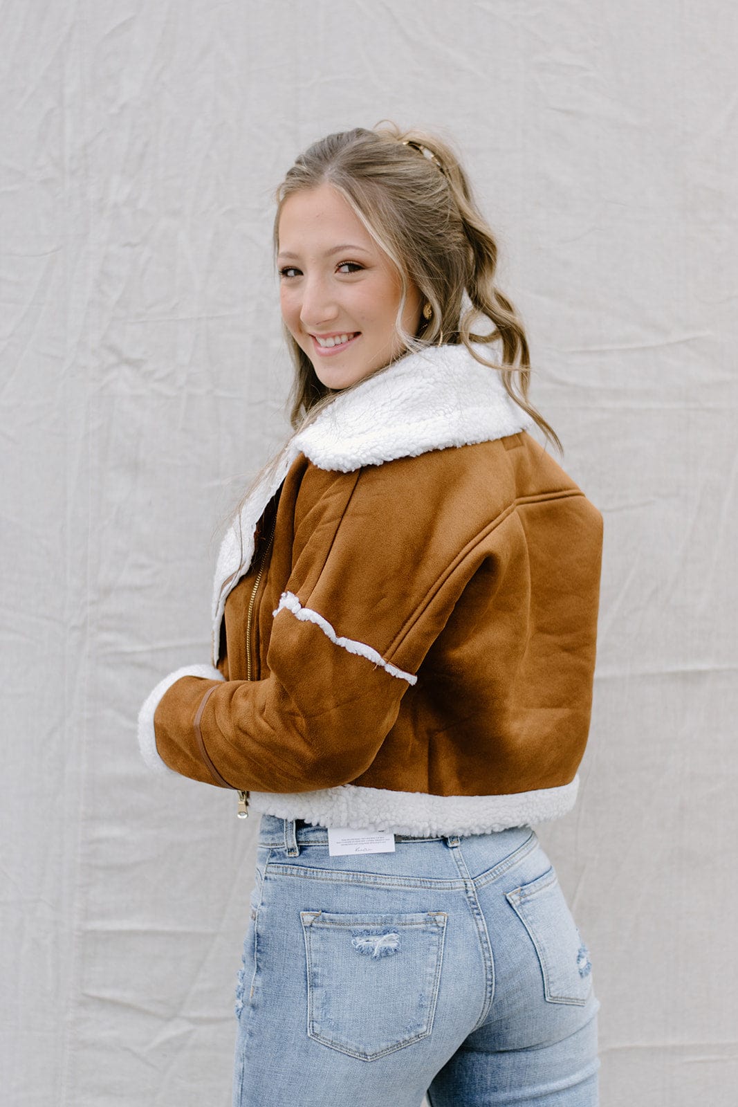 Cognac Shearling Moto Jacket