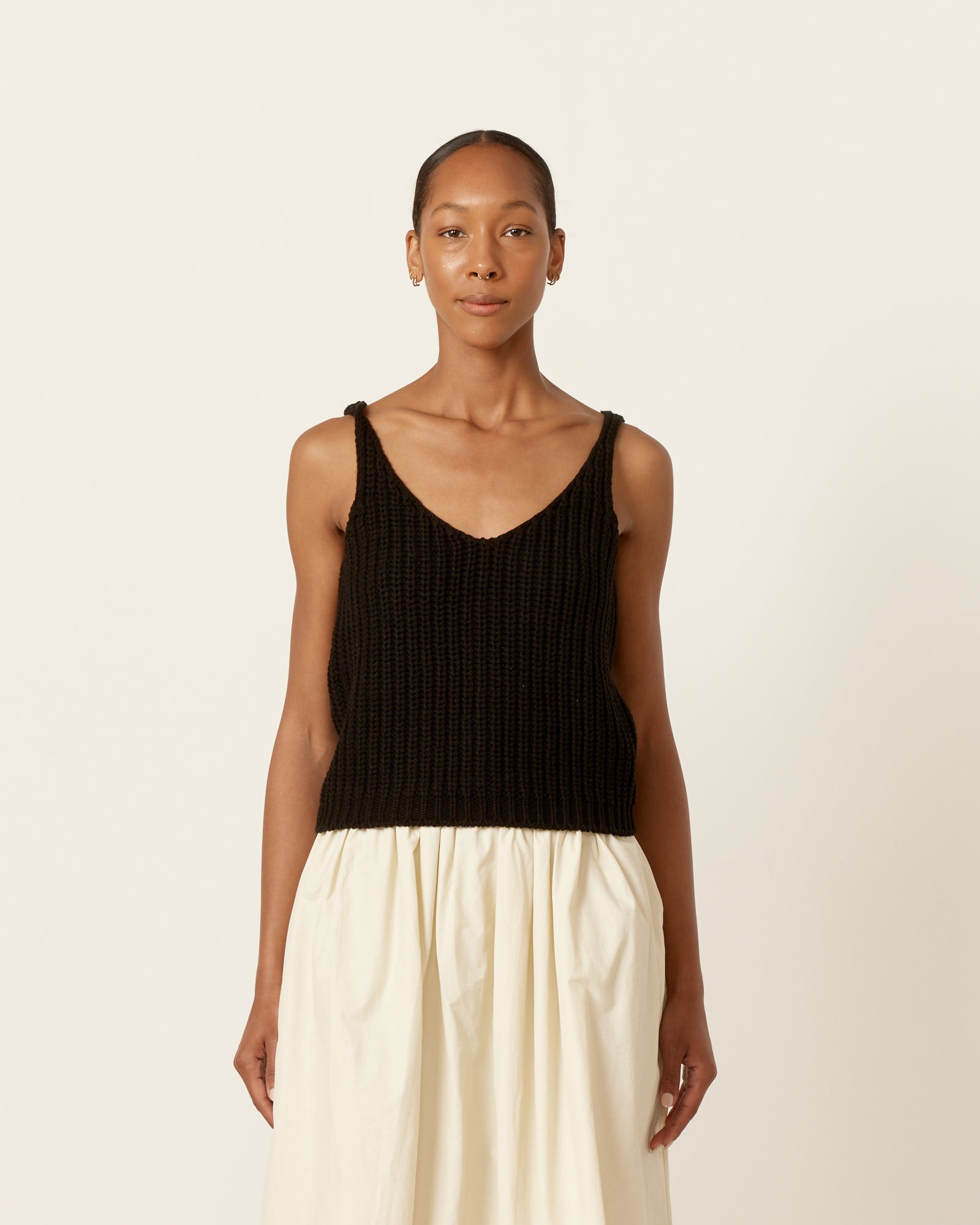 Cotton Blend Knit Tank in Black