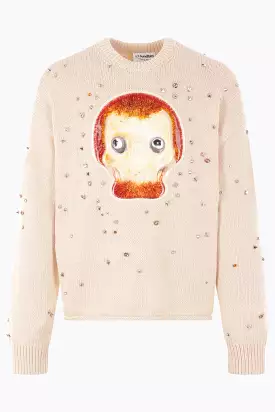 cotton blend pullover with patch animation and studs