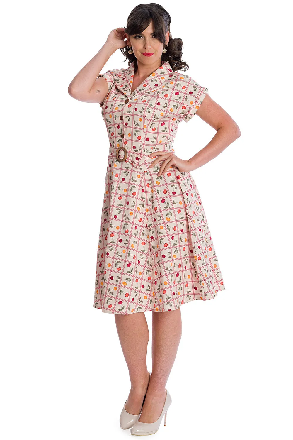 COUNTRY CHERRY FIT & FLARE COLLAR DRESS