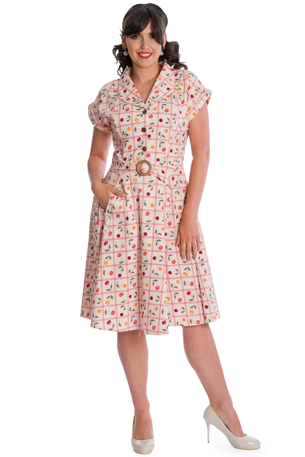 COUNTRY CHERRY FIT & FLARE COLLAR DRESS