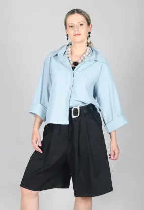 Cropped Patch Pocket Shirt in Blue