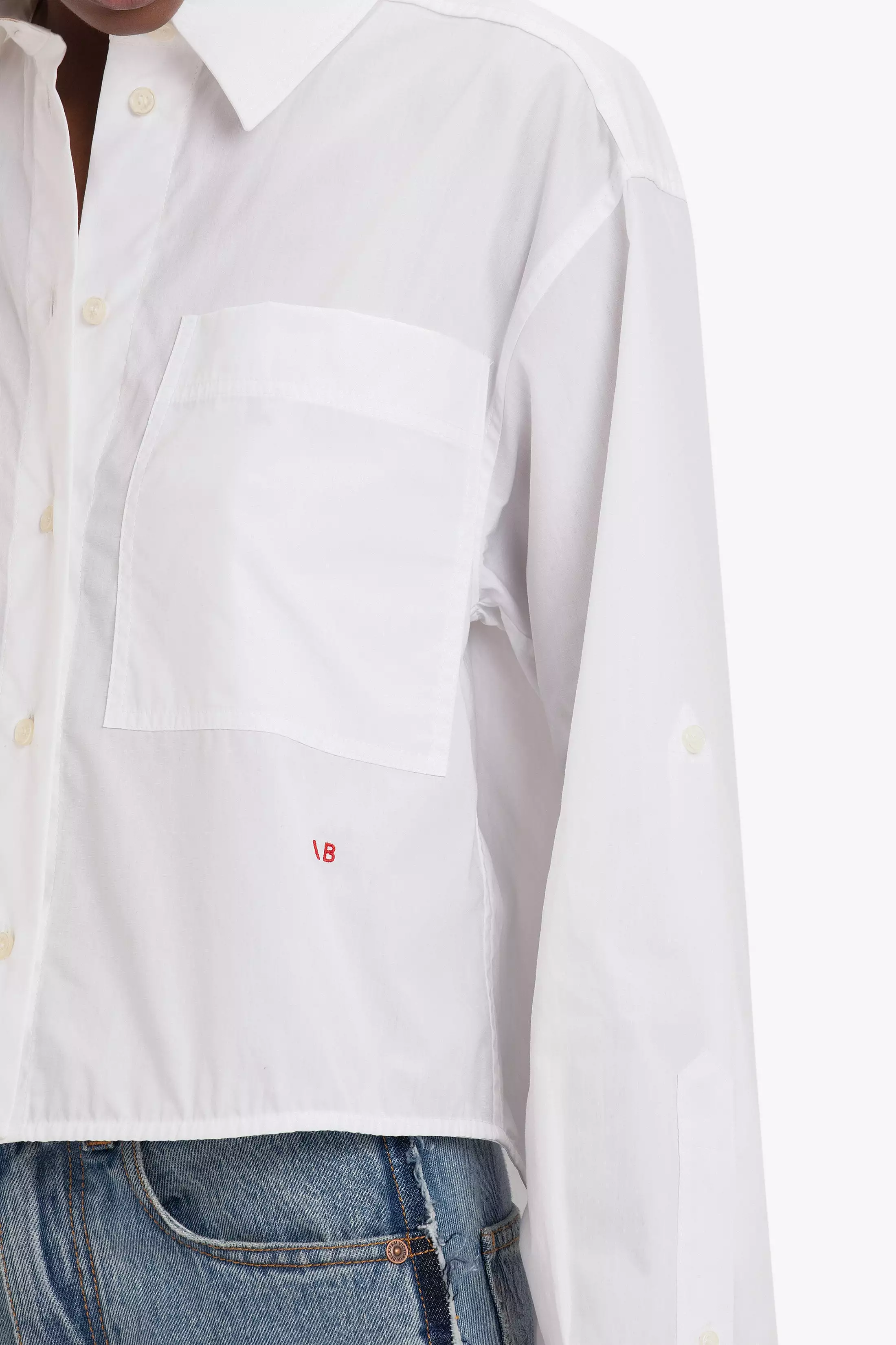 Cropped Patch Pocket Shirt In White