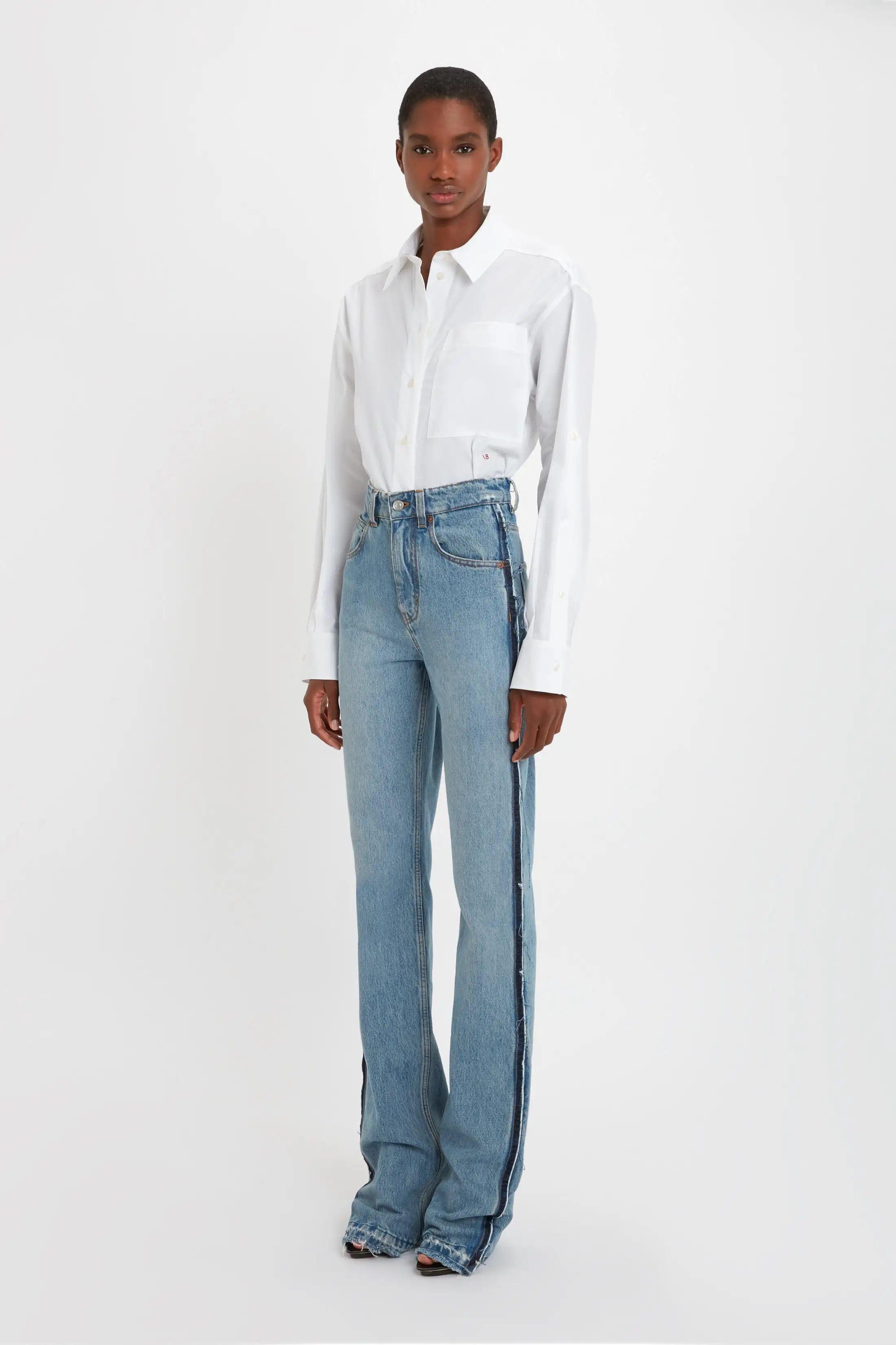 Cropped Patch Pocket Shirt In White