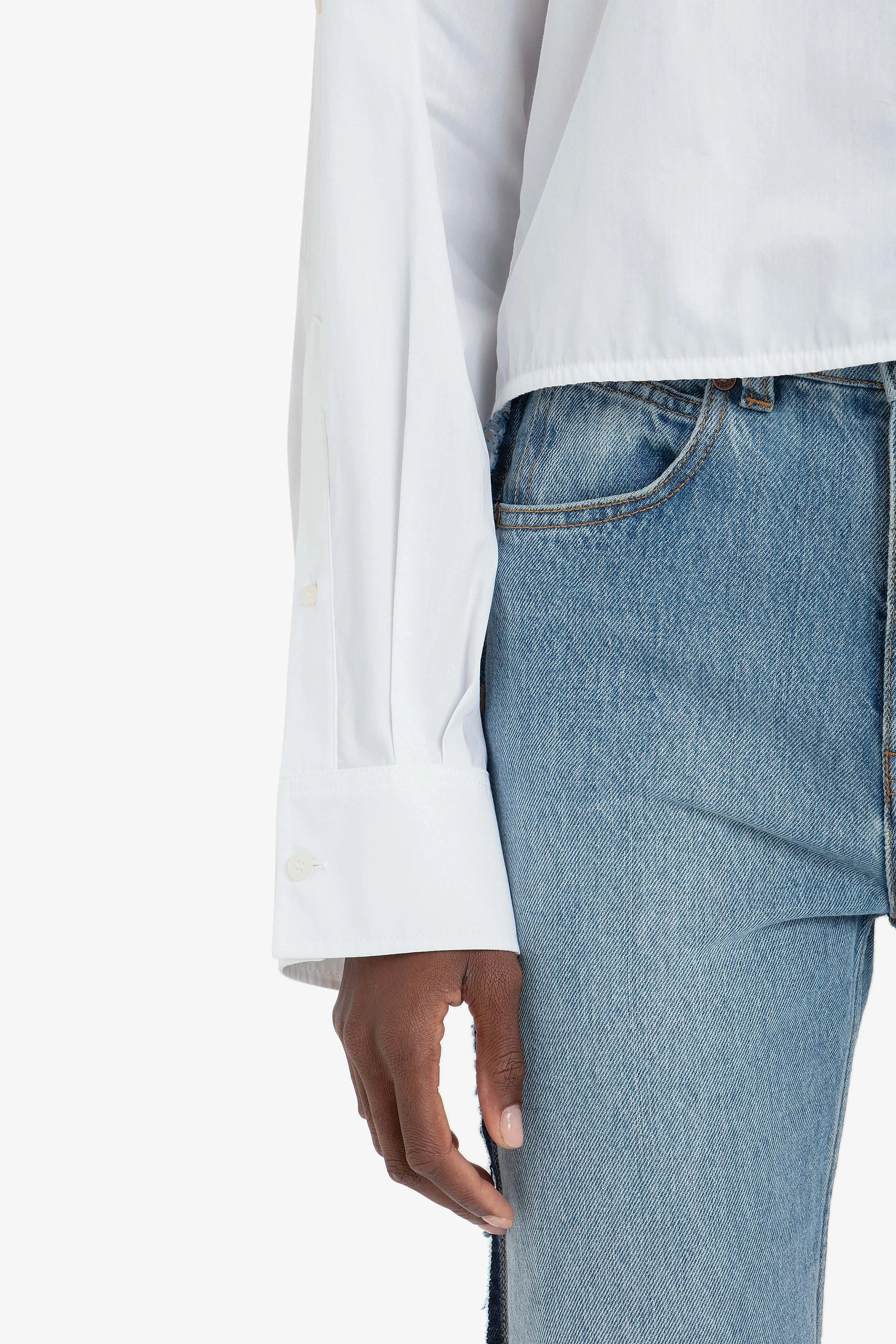 Cropped Patch Pocket Shirt In White