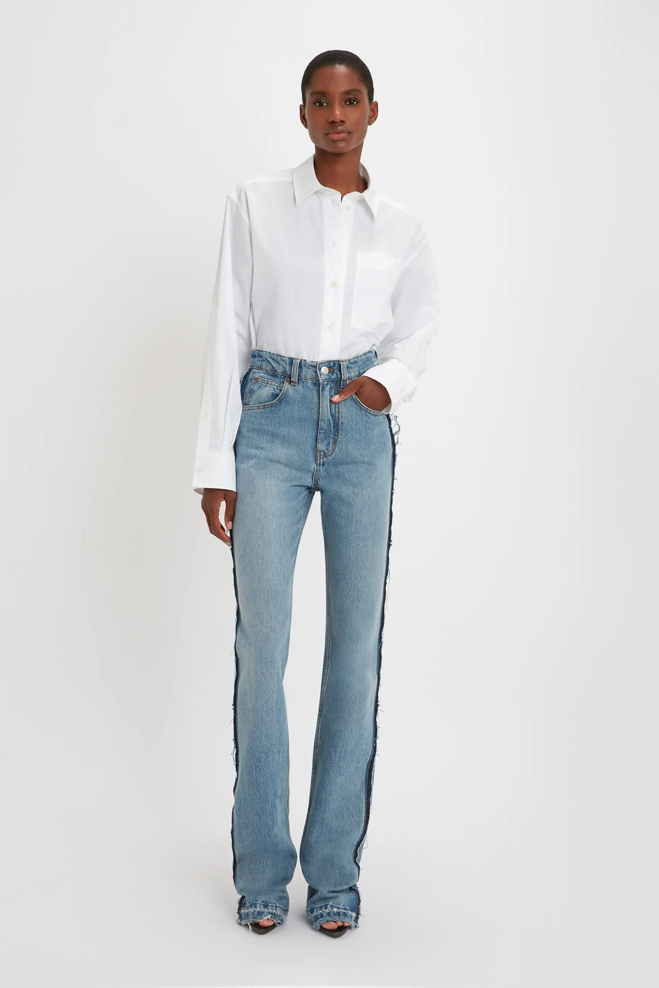 Cropped Patch Pocket Shirt In White