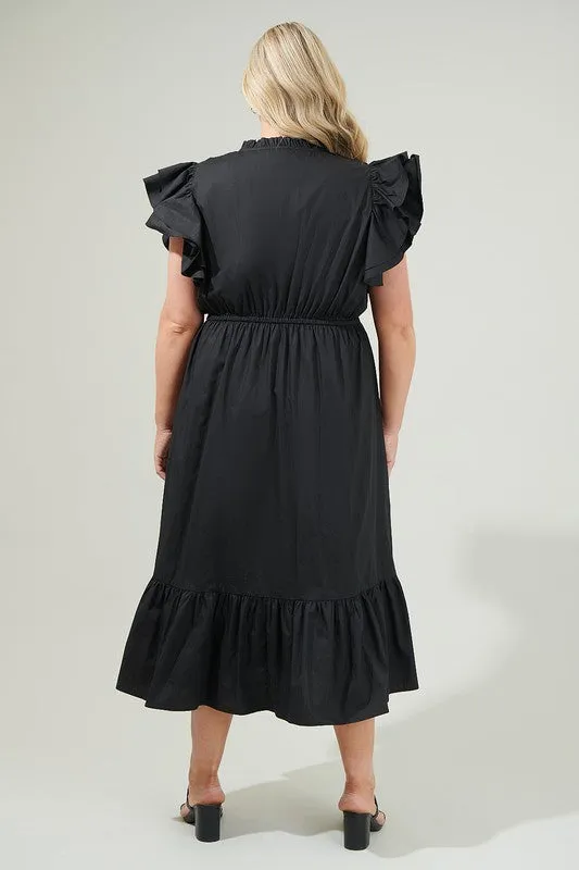 Curvy Cotton Ruffle Midi Dress