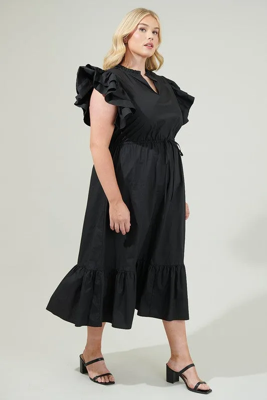 Curvy Cotton Ruffle Midi Dress