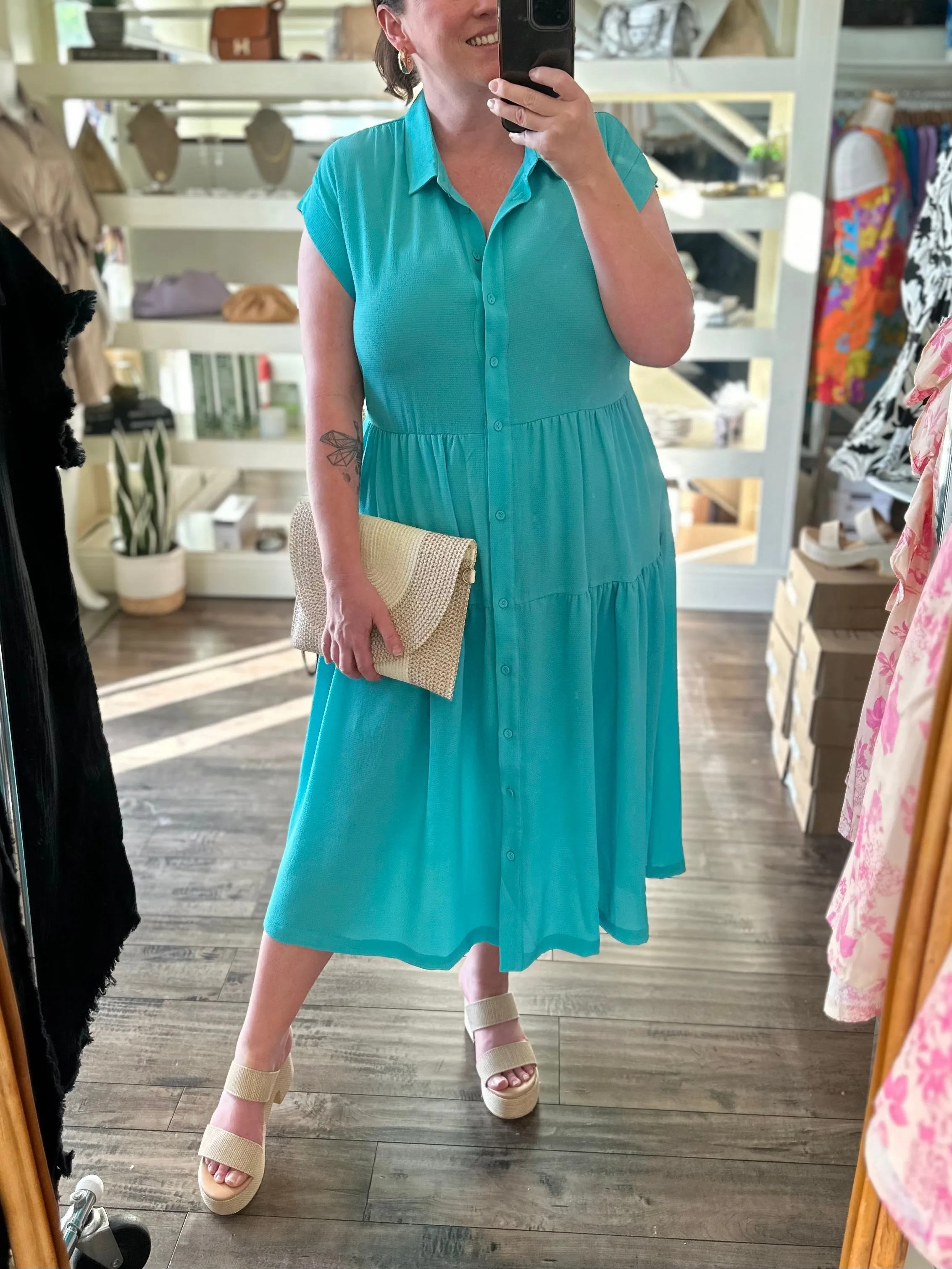 Curvy Mint Collared Midi Dress