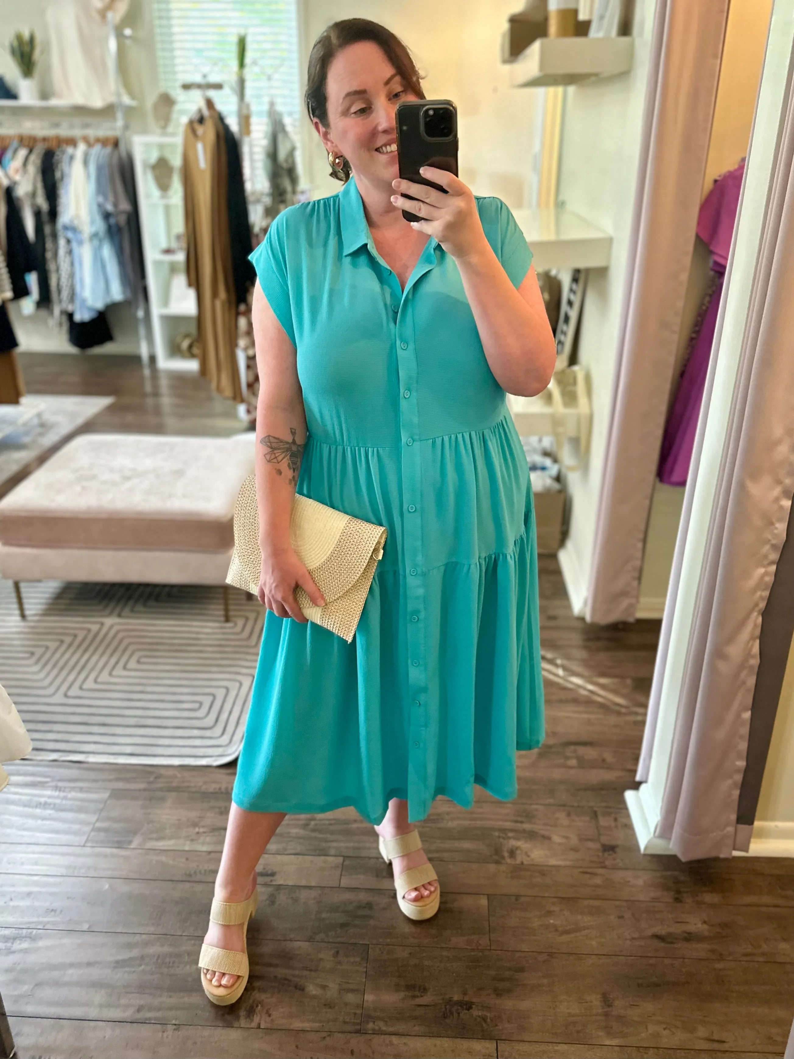 Curvy Mint Collared Midi Dress