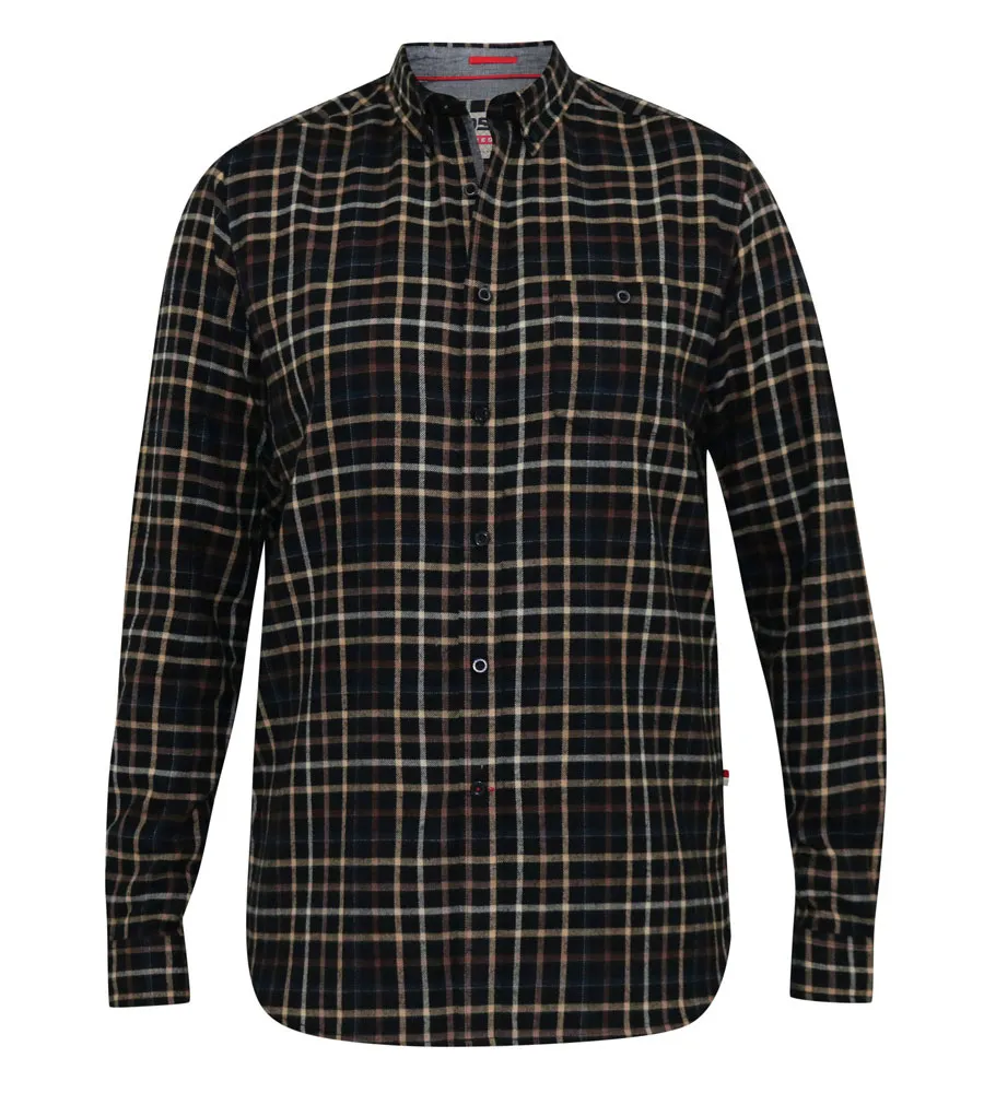 D555 Big Mens Long Sleeve Black/Tan Check Shirt With Chest Patch Pocket (DESTIN)