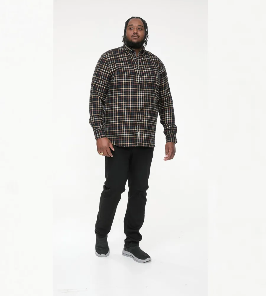 D555 Big Mens Long Sleeve Black/Tan Check Shirt With Chest Patch Pocket (DESTIN)