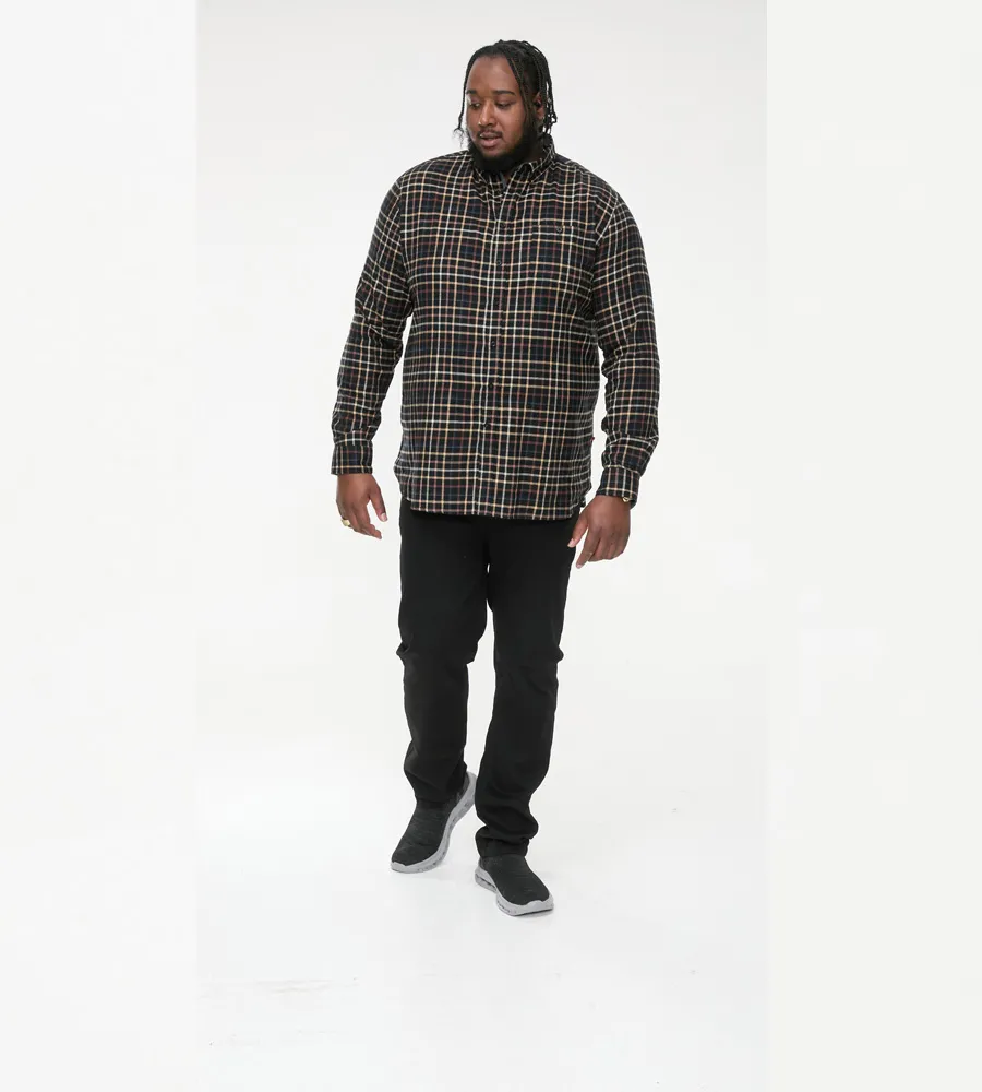 D555 Big Mens Long Sleeve Black/Tan Check Shirt With Chest Patch Pocket (DESTIN)