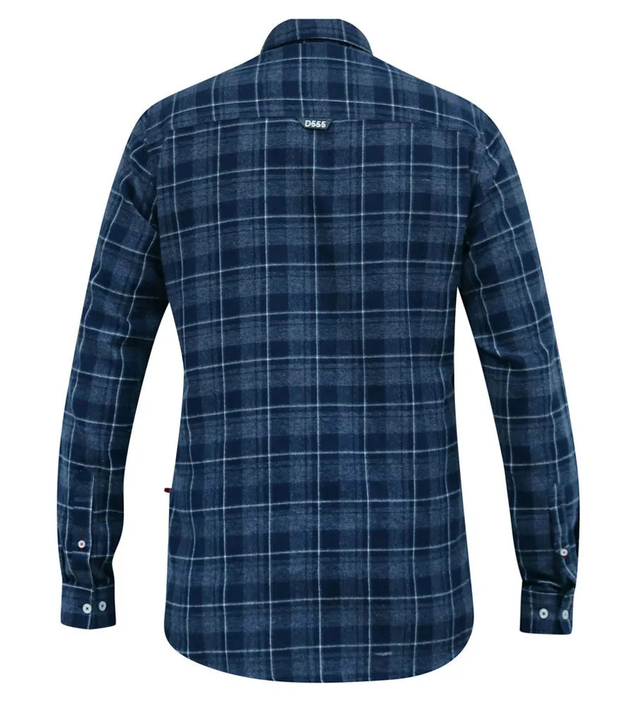 D555 Big Mens Long Sleeve Navy Check Shirt With Chest Patch Pocket (SONNY)