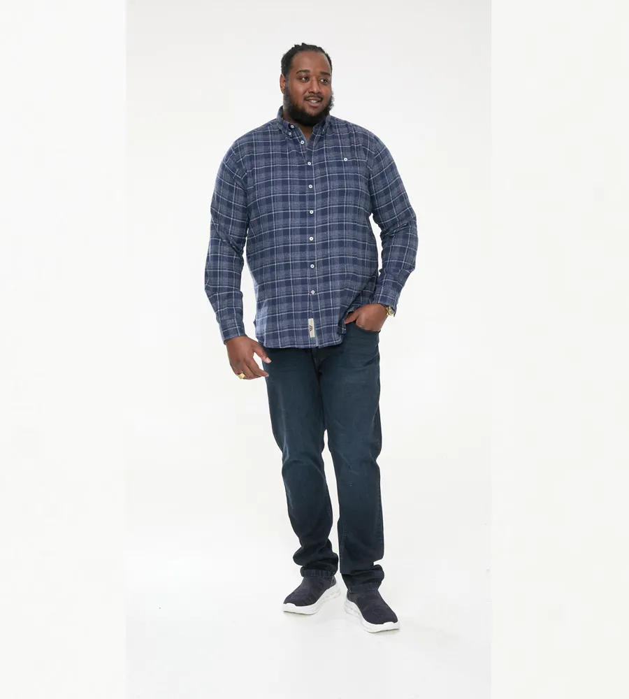 D555 Big Mens Long Sleeve Navy Check Shirt With Chest Patch Pocket (SONNY)