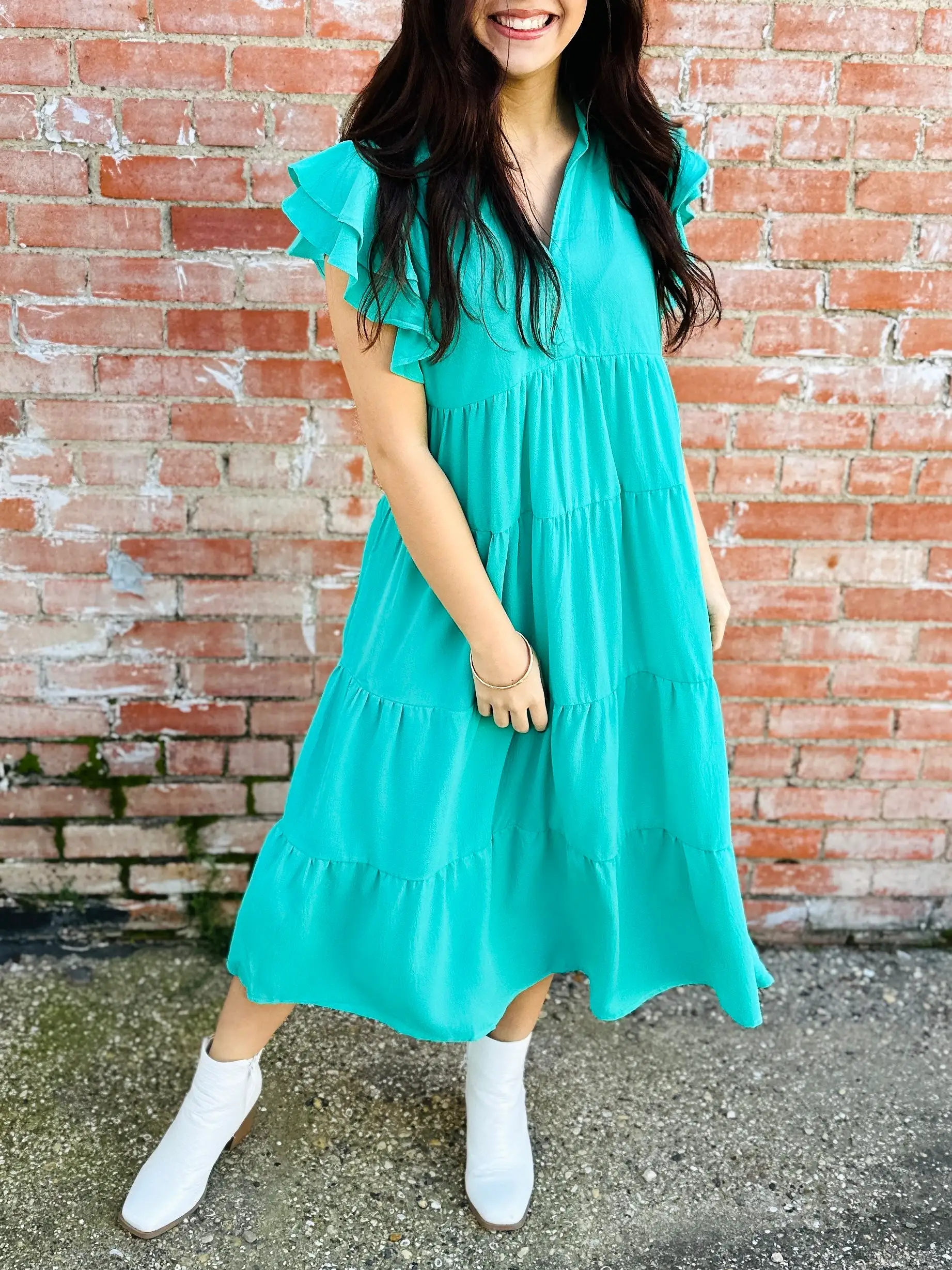 Doing My Best Tiered Midi Dress  Jade