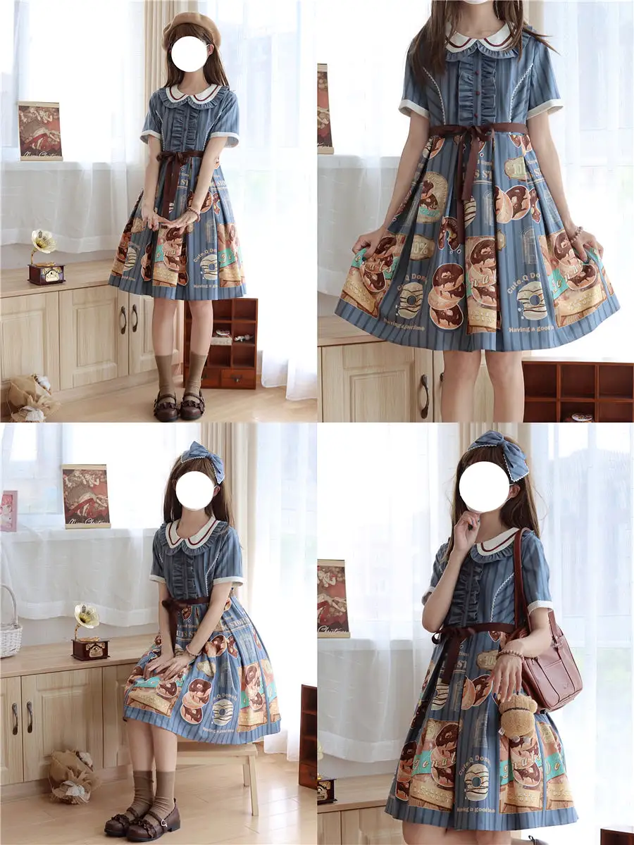 Donuts coffee shop lolita daily op one piece dress dolly collar