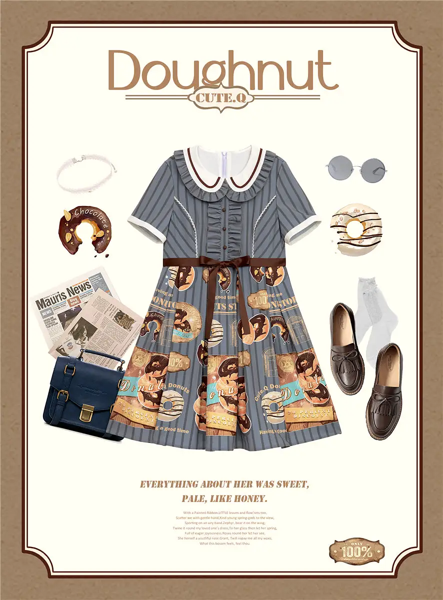 Donuts coffee shop lolita daily op one piece dress dolly collar