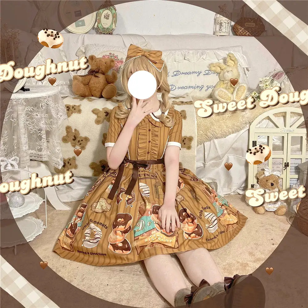 Donuts coffee shop lolita daily op one piece dress dolly collar