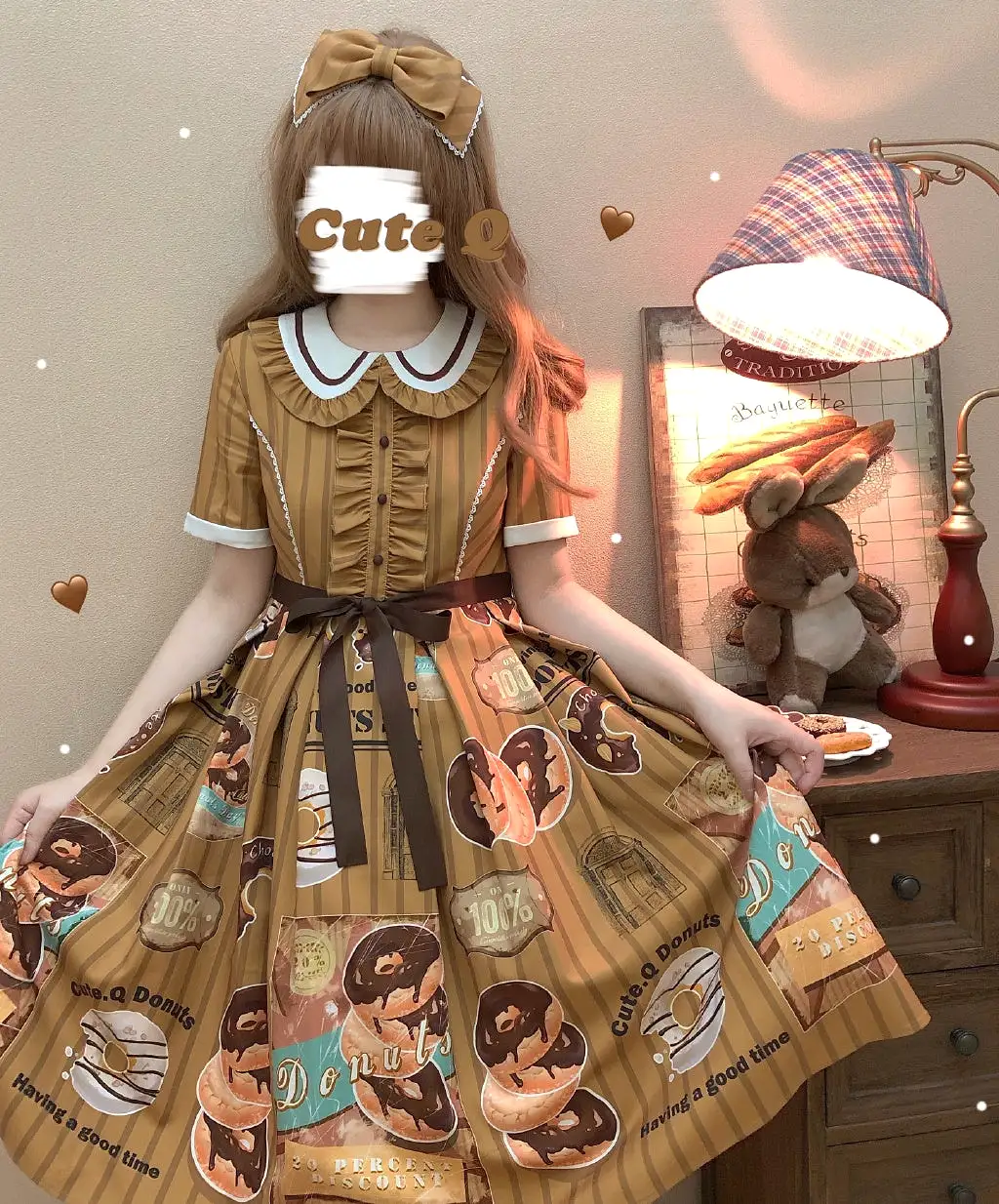 Donuts coffee shop lolita daily op one piece dress dolly collar