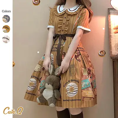 Donuts coffee shop lolita daily op one piece dress dolly collar